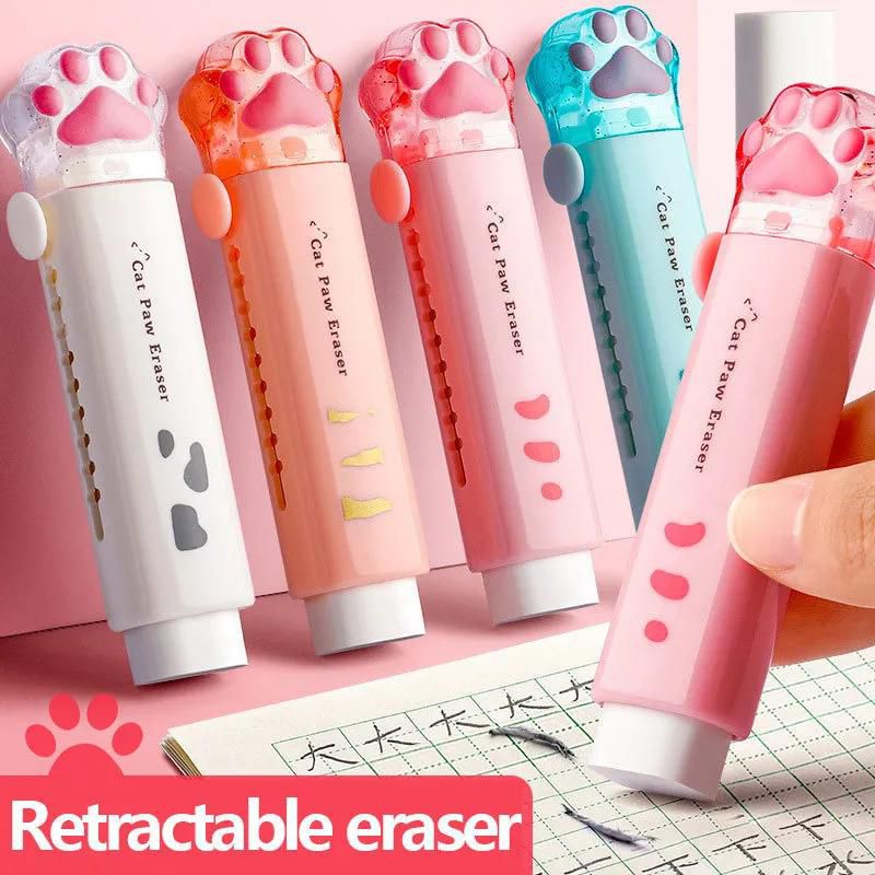 2PCS Kawaii Push-pull Design Cat Paw Portable Rubber Eraser Cute Erasers for Kids School Office Supplies Gift Stationery Prizes