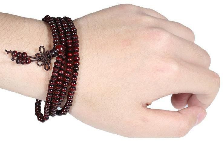 Men Bracelet Handmade Red Sandalwood 216 Bead Multi Layers Woody Prayer Beads Fashion Bangle 04307