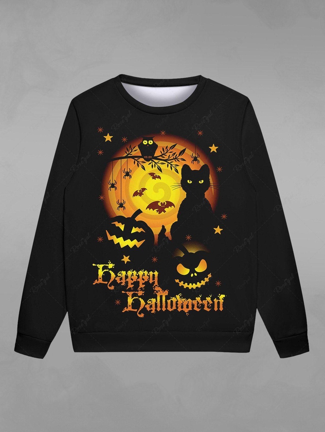 Gothic Halloween Moon Cat Pumpkin Bat Spider Print Sweatshirt For Men - 6xl