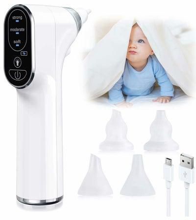 Baby Nasal Aspirator, Electric Nose Sucker for Baby, Automatic Baby Nose Cleaner with 4 Silicone Nozzles & 3 Suction Levels, Rechargeable Nose Sucker for Newborns, Toddlers, Infant (White)