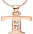 T Letter 18k Rose Gold Plated Necklace with Austrian crystals