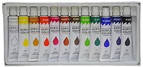 Generic Acrylic Colour Tube Paint Set 12 Colours X 12 ml