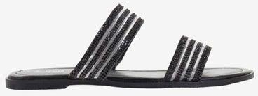 Embellished Slip-On Flat Sandals Black