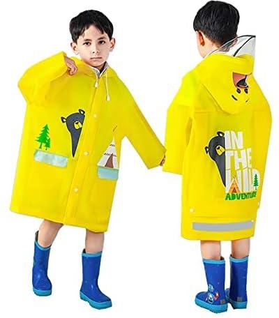 Kids Rain Poncho, KASTWAVE Children's raincoats, Kids Raincoat Girls Boys Reusable Rain Poncho Jacket, Waterproof Jacket with Hood Toddler Rainwear Rain Coat
