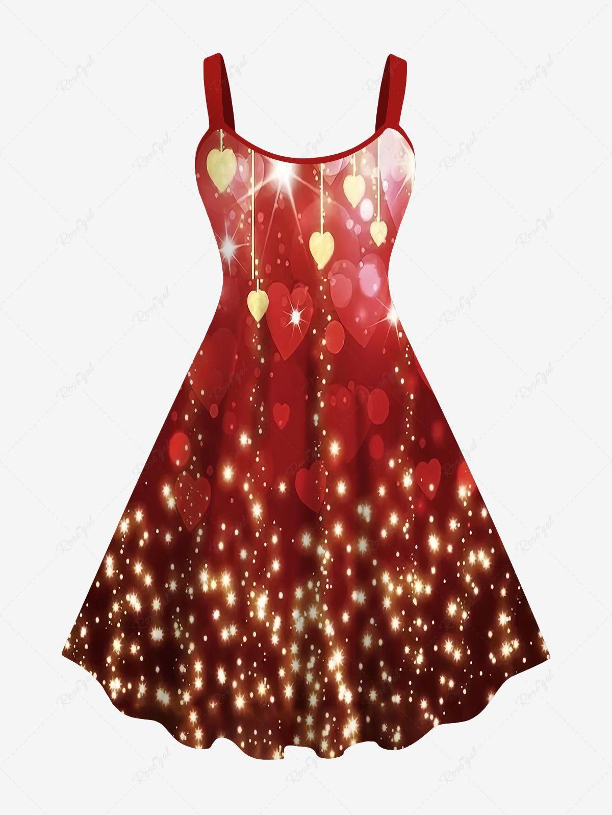 Plus Size Heart Tassel Sparkling Sequin Glitter 3D Print Tank Party Dress - Xs