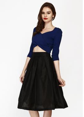 Faballey Glam Girl Silk Midi Skirt Black XL