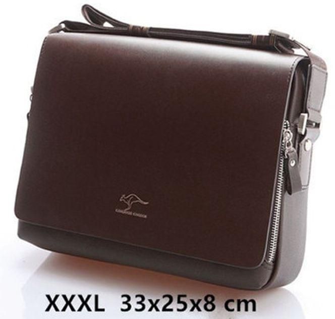 Fashion Men's Luxury Brand Kangaroo Briefcase Business Office Shoulder Bag Computer Laptop Bag PU Leather Messenger Bag Solid Travel Bag