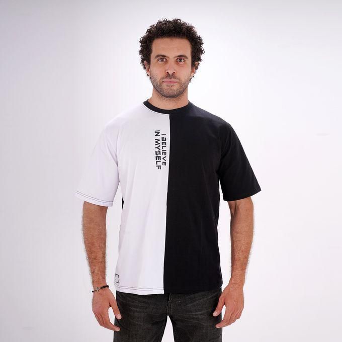 Thomas square Cotton Bi-tone Printed Short Sleeve T-shirt for Men Printed On Front And On The Sleeves - Black & White