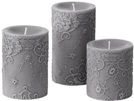 KORNIGScented block candle, set of 3, Earthy wood, grey