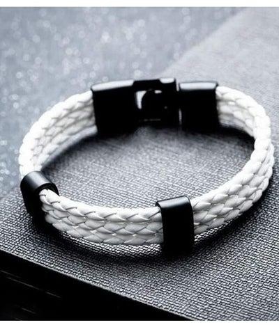 Luxury white braided genuine leather bracelet