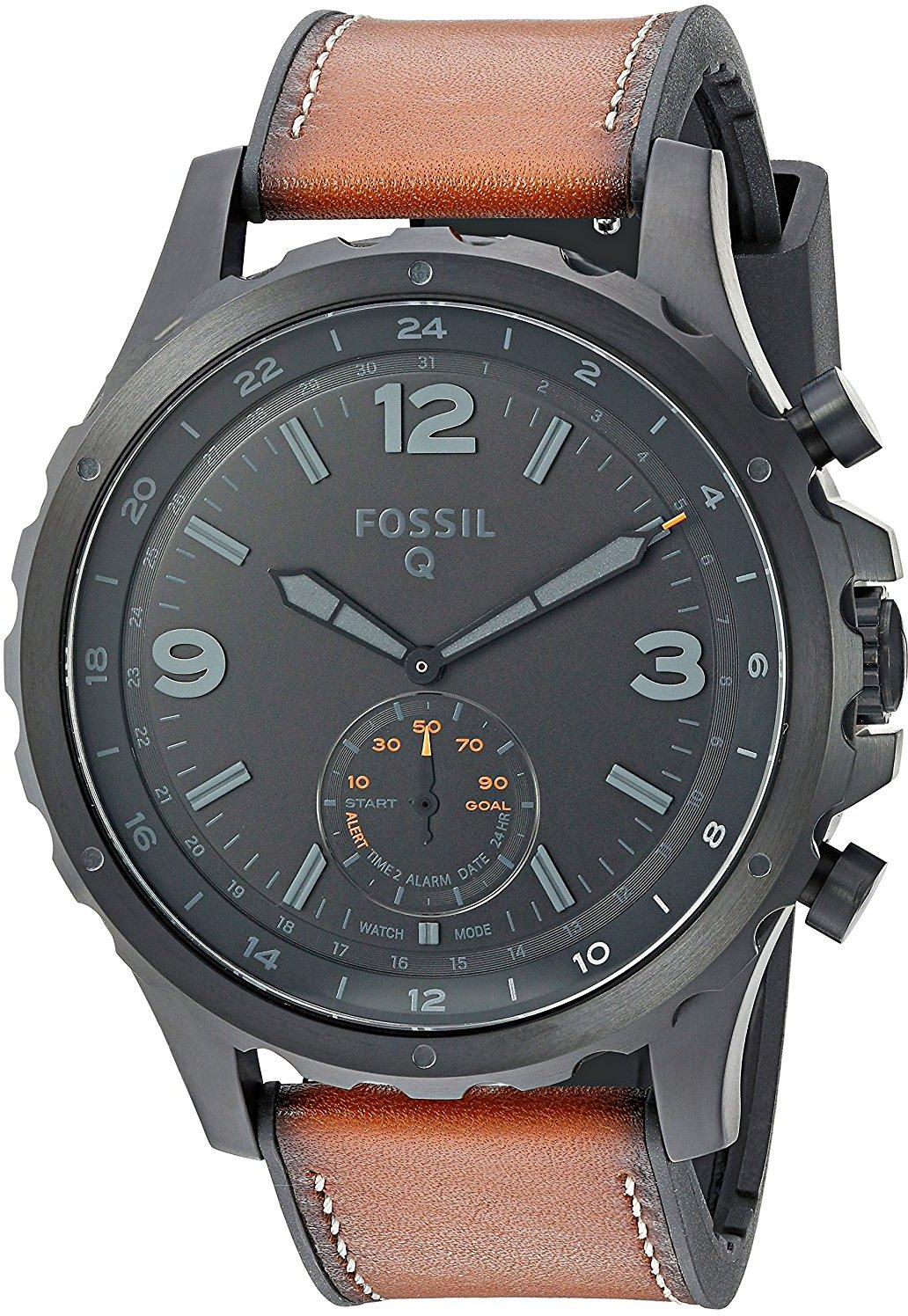Fossil Men's Q-Nate Black Dial Brown Leather Quartz Hybrid Smartwatch