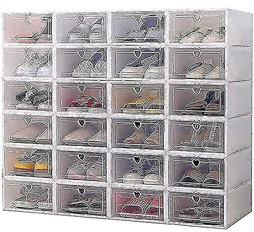 COOLBABY 24x Storage box Shoe box Shoe Storage box Transparent Shoe box Foldable Plastic drawer Stackable Storage Cabinet