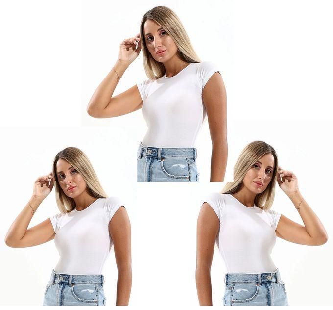 Cottonil Women Half Sleeves Top White - Bundle Of 3 Tops