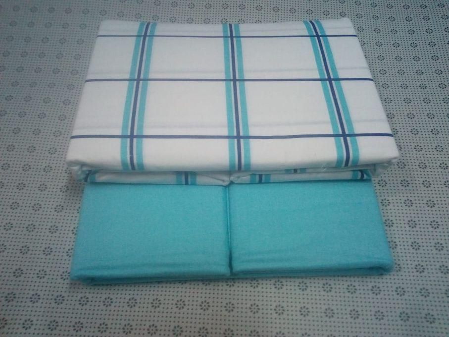 2 Cotton Blue Mix and Match Bed sheets with 4 Pillow Cases