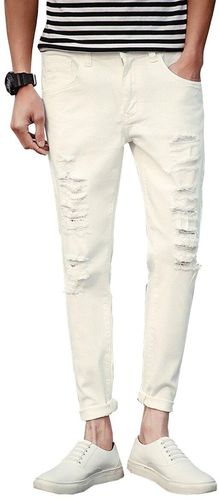 Men's Jeans Casual Style Solid Color Frayed Fashion Denim Jeans