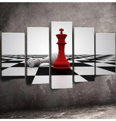 5-Piece Chess Printed Wall Art Set Black/White/Red