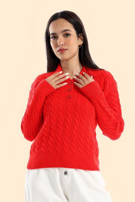 Menta By Coctail Braided Panda Pullover - Red