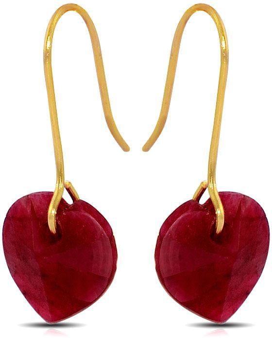 Vera Perla 10K Gold Ruby Heart Earrings, French Wire Closure