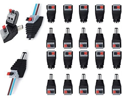 DC Power Connector Plug, Male and Female DC Connector, DC Power Cable Jack Adapter, Power Jack Plug Adapter Socket for CCTV Camera and Led Strip Use , 10 Pairs, 5.5 x 2.1 mm