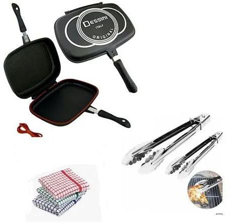 Dessini-Double Grill Pan +Free Kitchen Claws & Kitchen Towels-1 Dessini Double Grill Pan +Free Kitchen Claws & Kitchen Towels