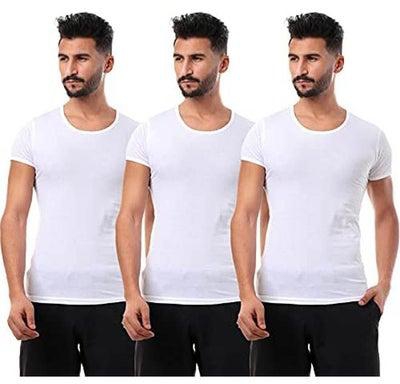 Cotton Round-Neck Short-Sleeve Solid Undershirt Set Of 3 White