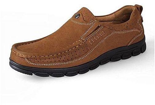 Tauntte Pig Size Nubuck Leather Shoes Men Breathable Slip On Shoes Leather Casual Shoes (Red Brown)
