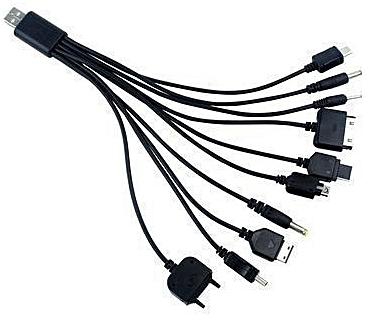 Generic 10 In 1 USB Multi Charger Cable Adapters - Black