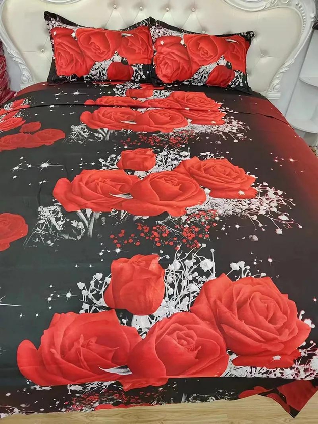 1- piece BedSheet Red Rose Purple Rose pattern 3D Printing Pattern
