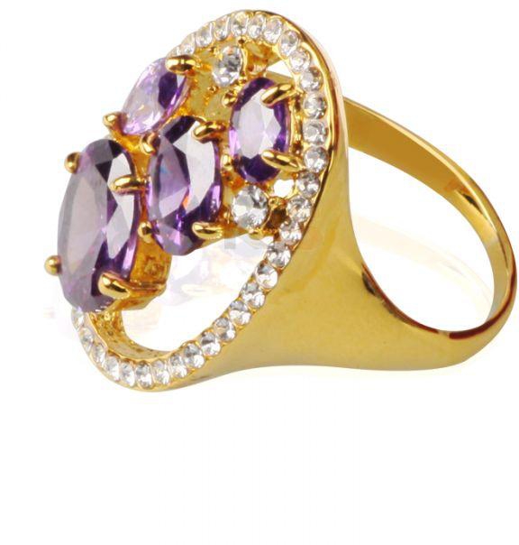 NEOGLORY 16K Gold Alloy with Purple Diamond&Zircon Pattern Ring