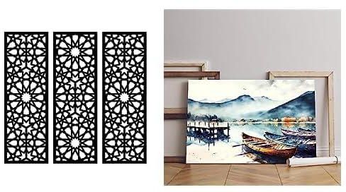 Bundle Home gallery arabesque wooden wall art 3 panels 80x80 cm + home gallery digital-watercolor-painting-panorama-landscape Printed canvas wall art 90x60 cm