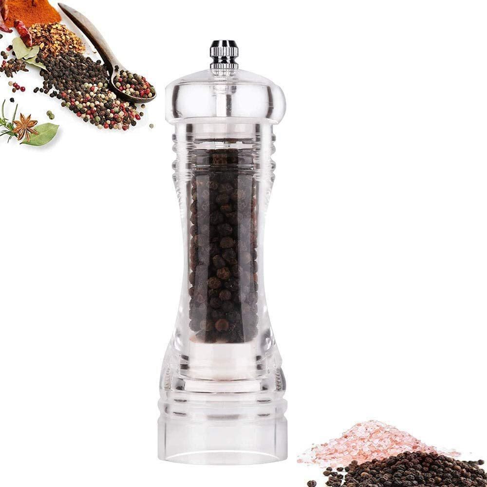 Atraux Clear Pepper Mill, Acrylic Manual Salt &amp; Pepper Grinder With Adjustable Grind Settings For Sea Salt, Chili &amp; Sesame (16.5 x 5cm)