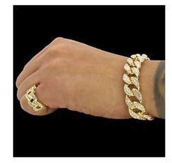 Men Cuban Link Bracelet With Ring- Gold