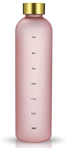 Water Bottle with Time Marker, KASTWAVE 32oz 1 Liter, BPA Free Frosted Plastic, Portable Reusable Fitness Sport 1L Water Bottle to Ensure Kids Women Men Drink Enough Water Daily