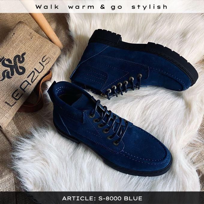 Natural Leather Casual Leazus Half Boots - Navy Blue