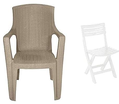 كرسي كرنك بلاستيكي (بيج) + كرسي بيركي فن ستار قابل للطي بلون أبيض