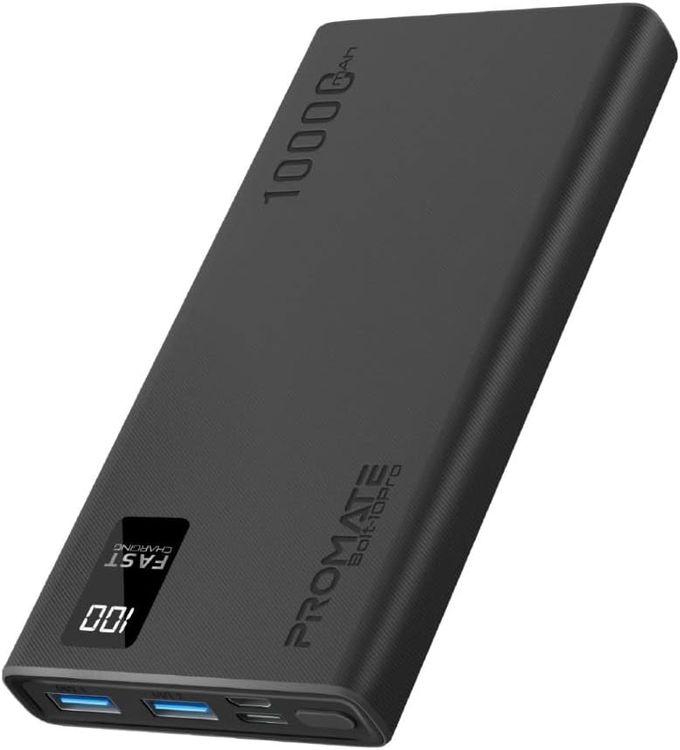 Promate PROMATE Bolt-10Pro Compact Smart Charging Dual USB-A+USB-C Output 10000mAh Power Bank - Black