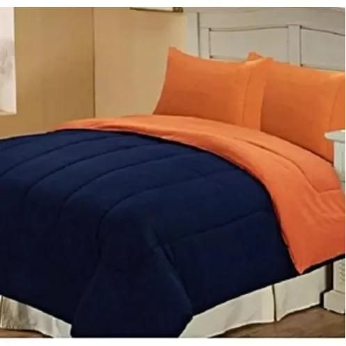 Plain Set Of Duvet/ Bedsheet And 4 Pillowcases - Orange & Navy Blue