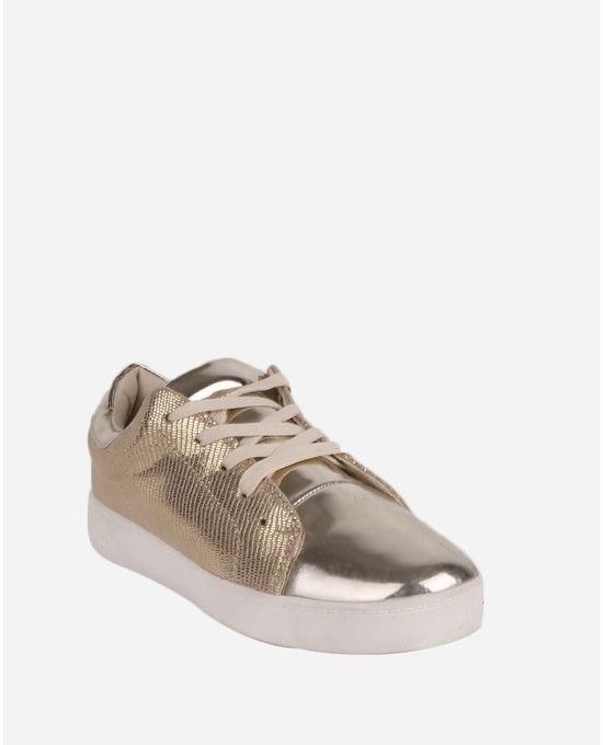 Joelle Lace Up Metallic Sneakers – Gold