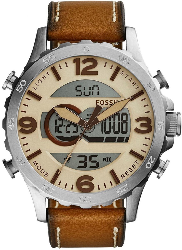 Fossil Brown Leather Beige dial Watch for Men's JR1506