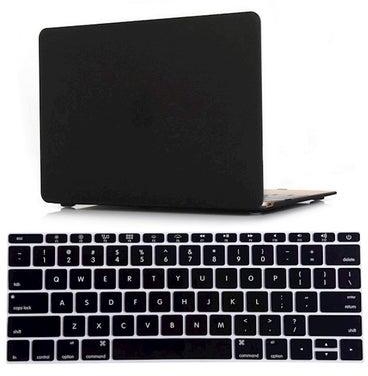 غطاء حماية مع غطاء لوحة مفاتيح لشاشة عرض ريتينا لجهاز أبل ماك بوك برو قياس 12 بوصة أسود