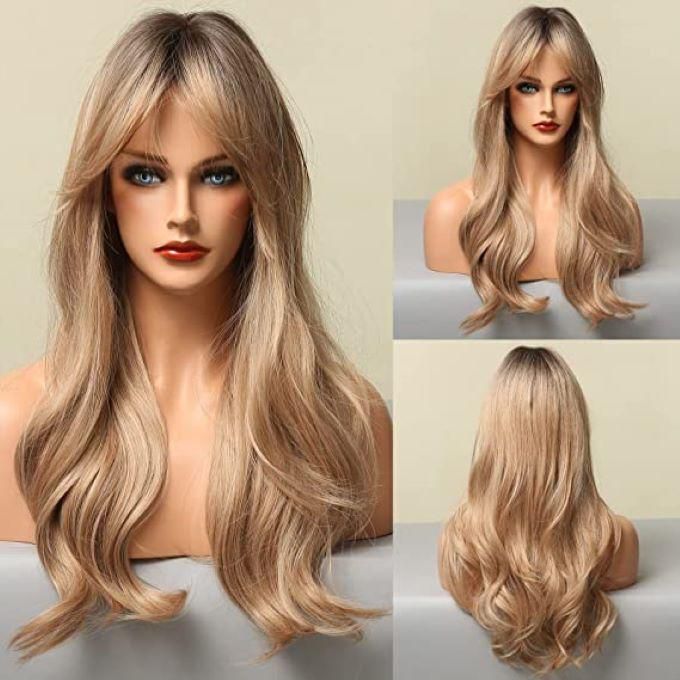 WIGS Blonde Wig With Bang For Women Long Straight Blonde Wig For Women