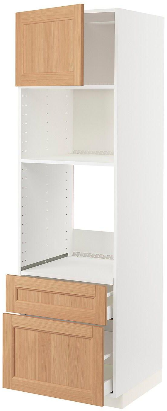 METOD / MAXIMERA خزانة عالية لفرن/م. مع باب/2 أدراج - أبيض/Vedhamn سنديان ‎60x60x200 سم‏