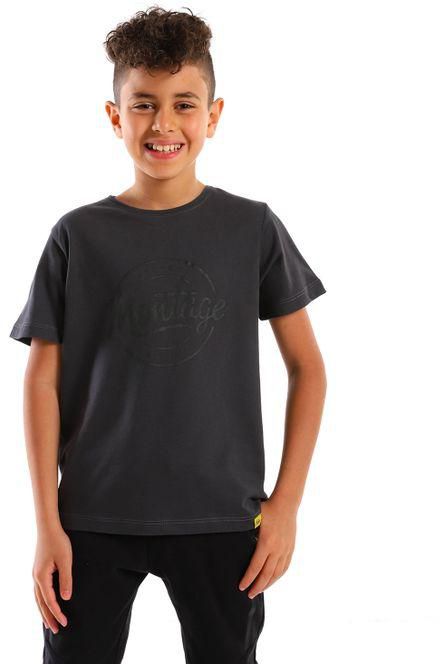 Izor Summer Slip On Chest Printed Boys T-Shirt - Dark Grey