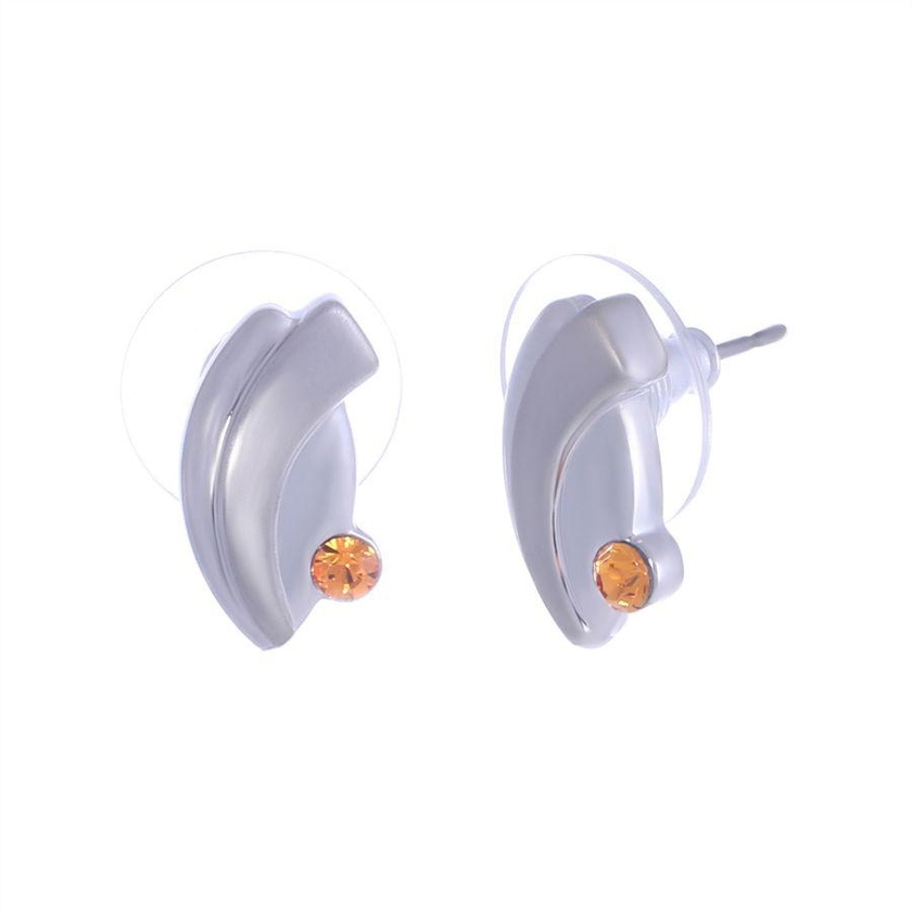 Scarlet Bijoux Rhodium Plated Yellow Crystal Fish Design Stud Earrings, E1143-2