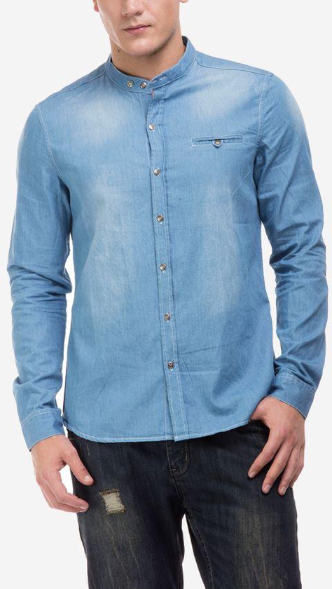 Ravin Denim Mandarin Collar Shirt - Blue
