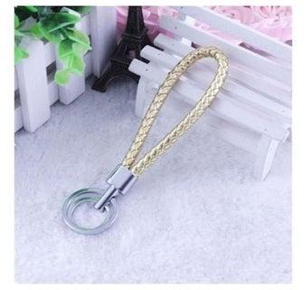 Pu Leather Braided Woven Rope Double Rings Fit Diy Bag Pendant Holder Cargold Key Chain
