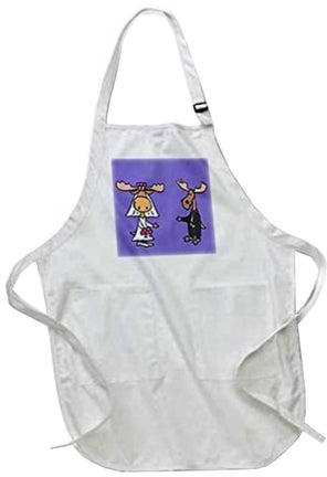 Funny Moose Bride And Groom Wedding Printed Apron With Pockets White 22 x 24inch