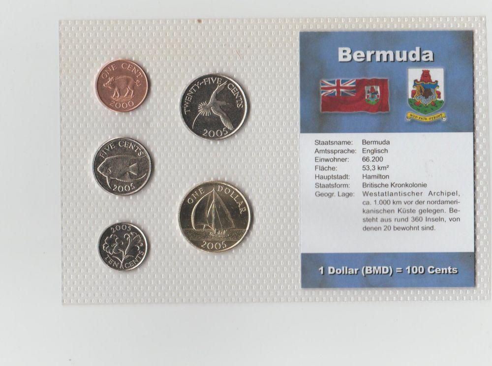 Coins collection of the island of Bermuda subsidiary of Britain versions from 2000 to 2005 AD
