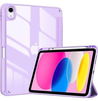 For Ipad 10Th Gen Case With Pencil Holder 2022 Ipad 10.9 Inch Case, Clear Transparent Back Shell Trifold Protective Cases Shockproof Cover For 2022 Ipad 10Th Gen A2696 A2757 A2777 -Purple