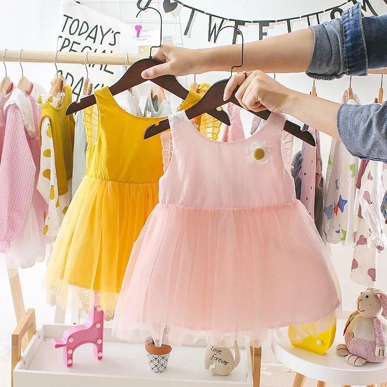 Baby Toddler Girls Dress Mesh Dress Angel Wings Design 0-3Y - 4 Sizes (Pink - Yellow)